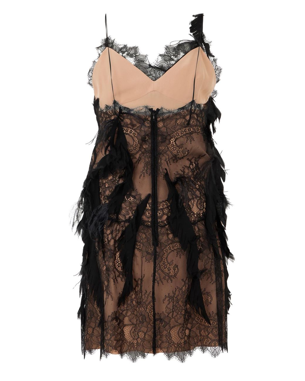 Alberta Ferretti Black Feather Embellished Spaghetti Strap Mini Dress