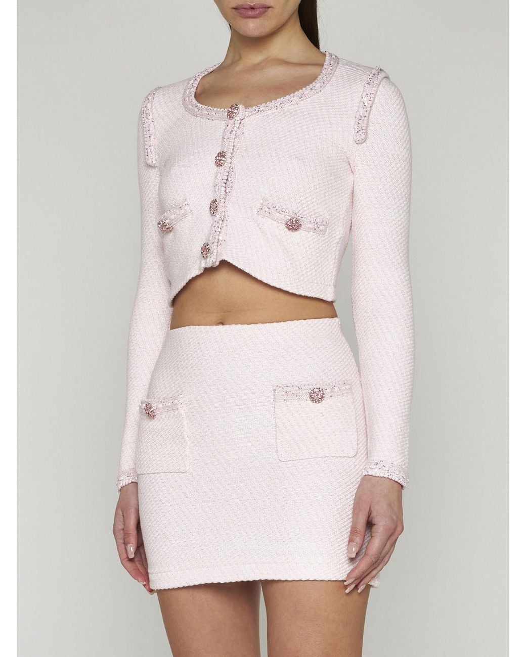 Self-Portrait Pink Braided-Trim Mini Skirt