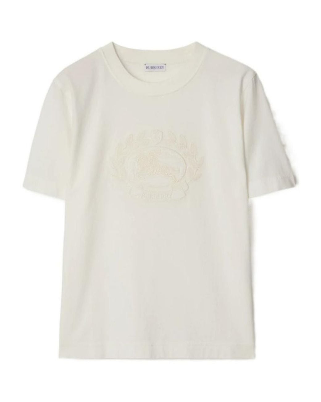 Burberry White Logo Embroidered Crewneck T-Shirt