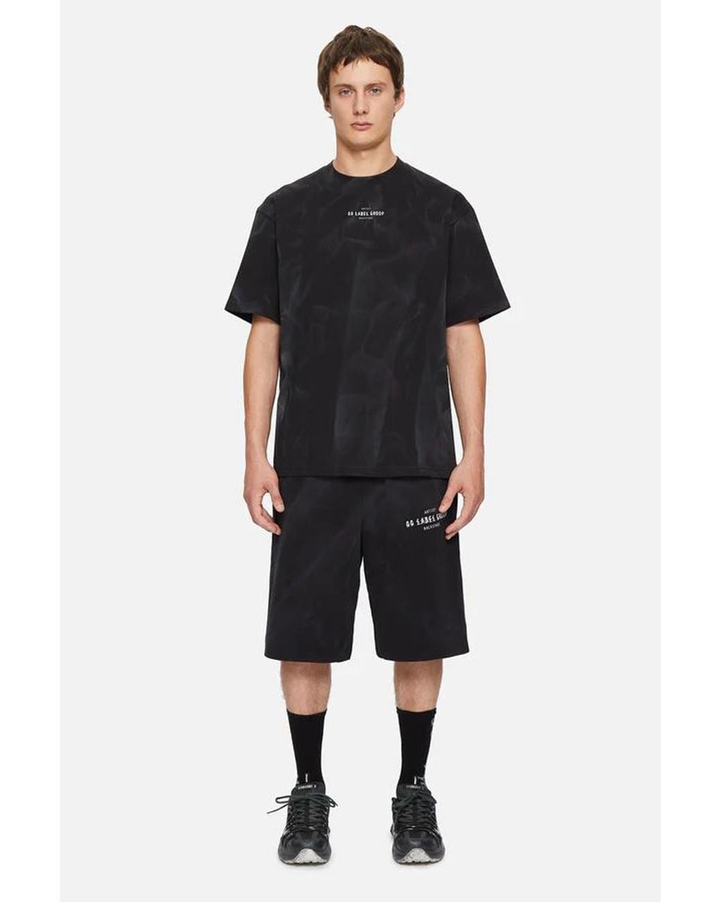 44 Label Group Black Logo-Print Faded-Effect Shorts for men