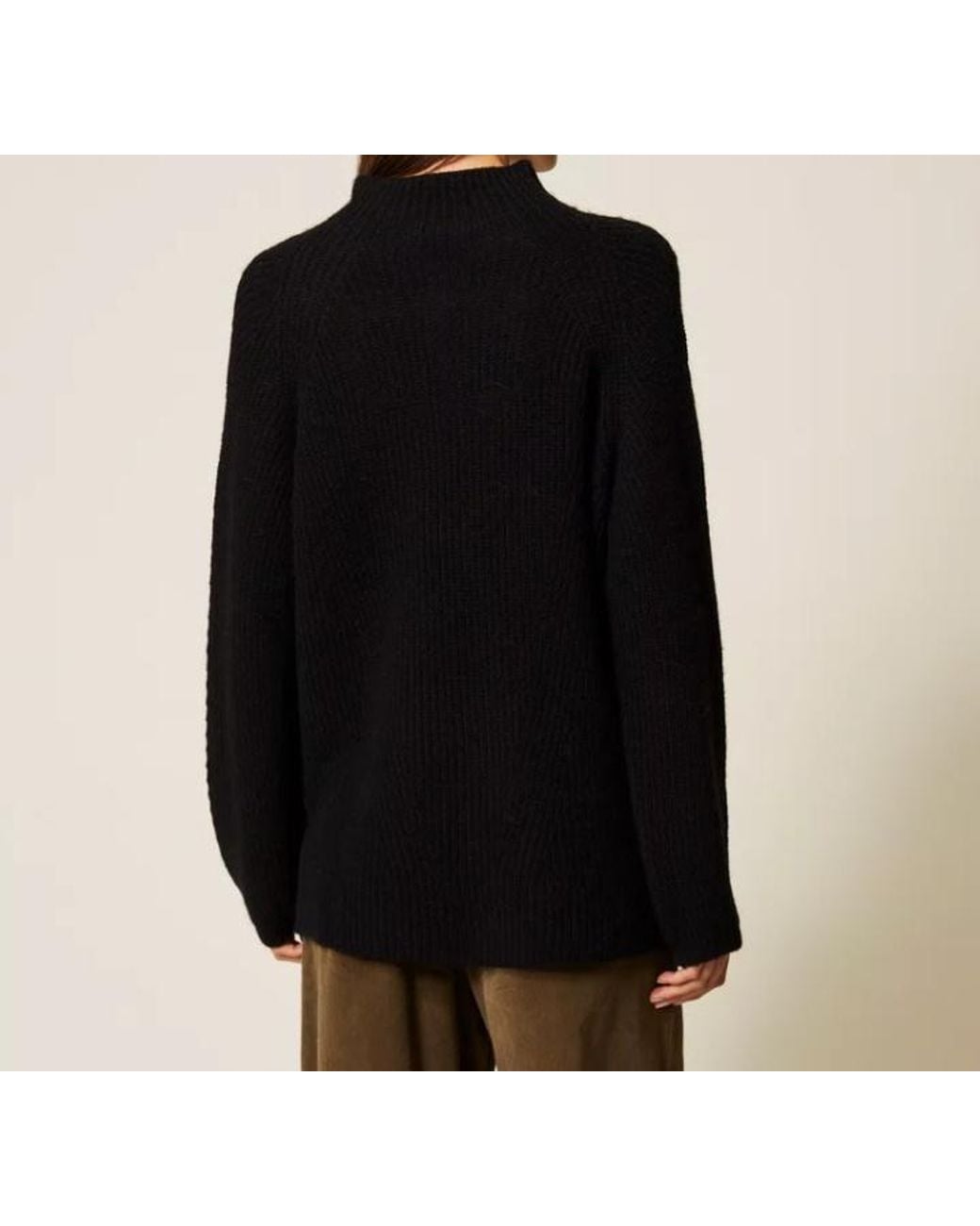 Twinset Black Turtleneck Ribbed Sweater