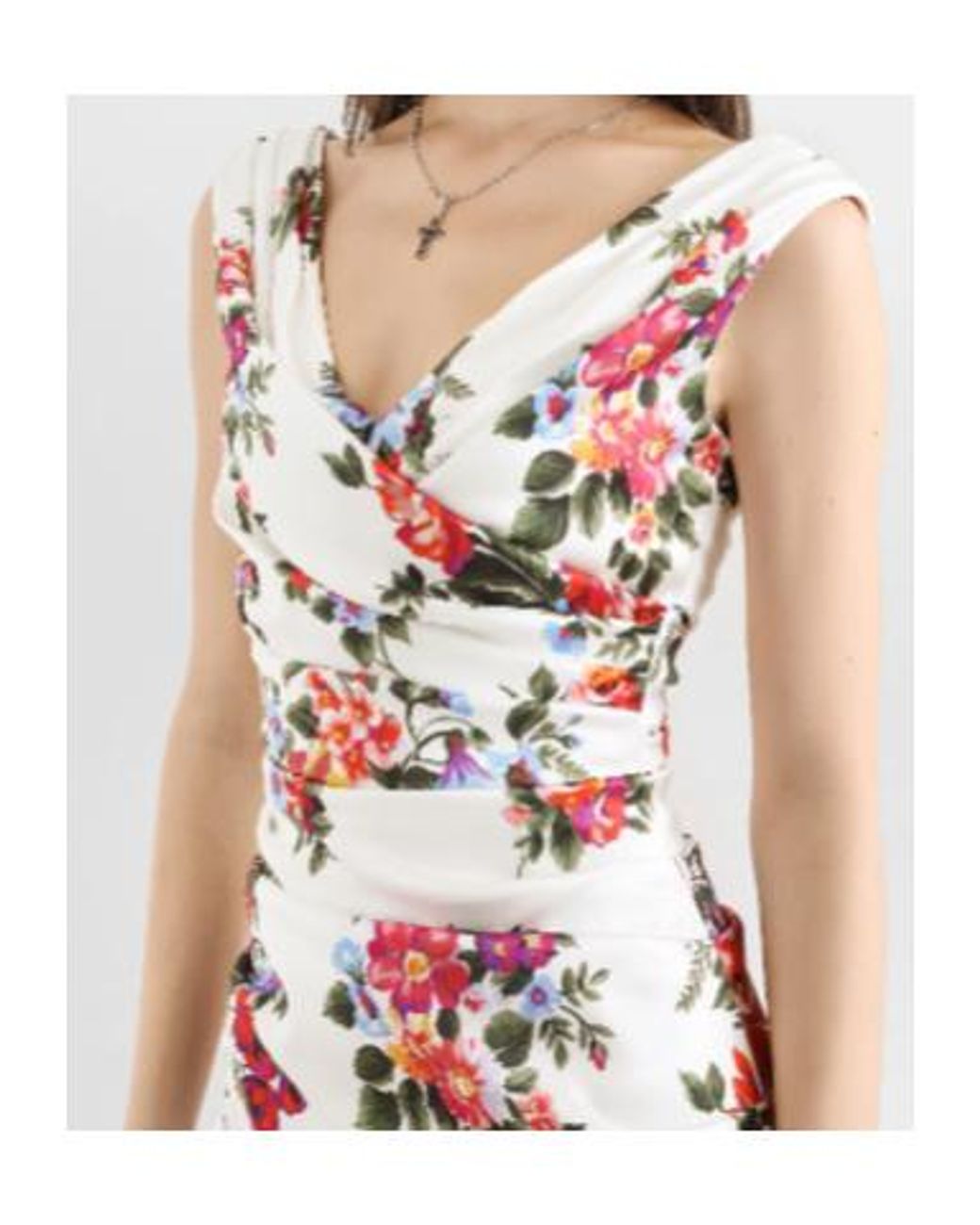 Dolce & Gabbana White Floral Printed Midi Dress