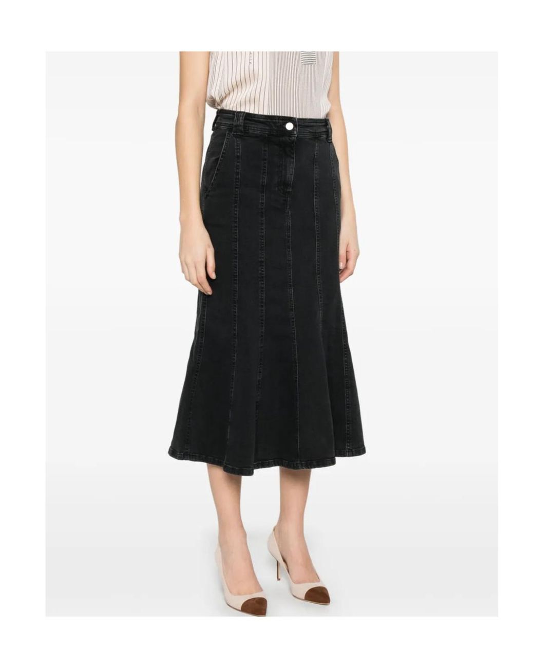 Twinset Black Pleated Denim Skirt