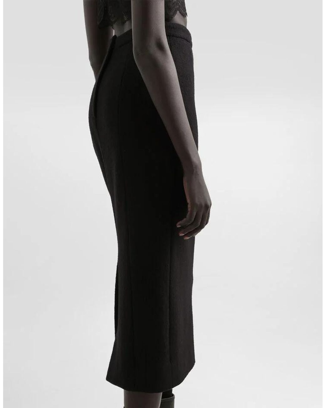 Dolce & Gabbana Black Virgin Wool Midi Skirt