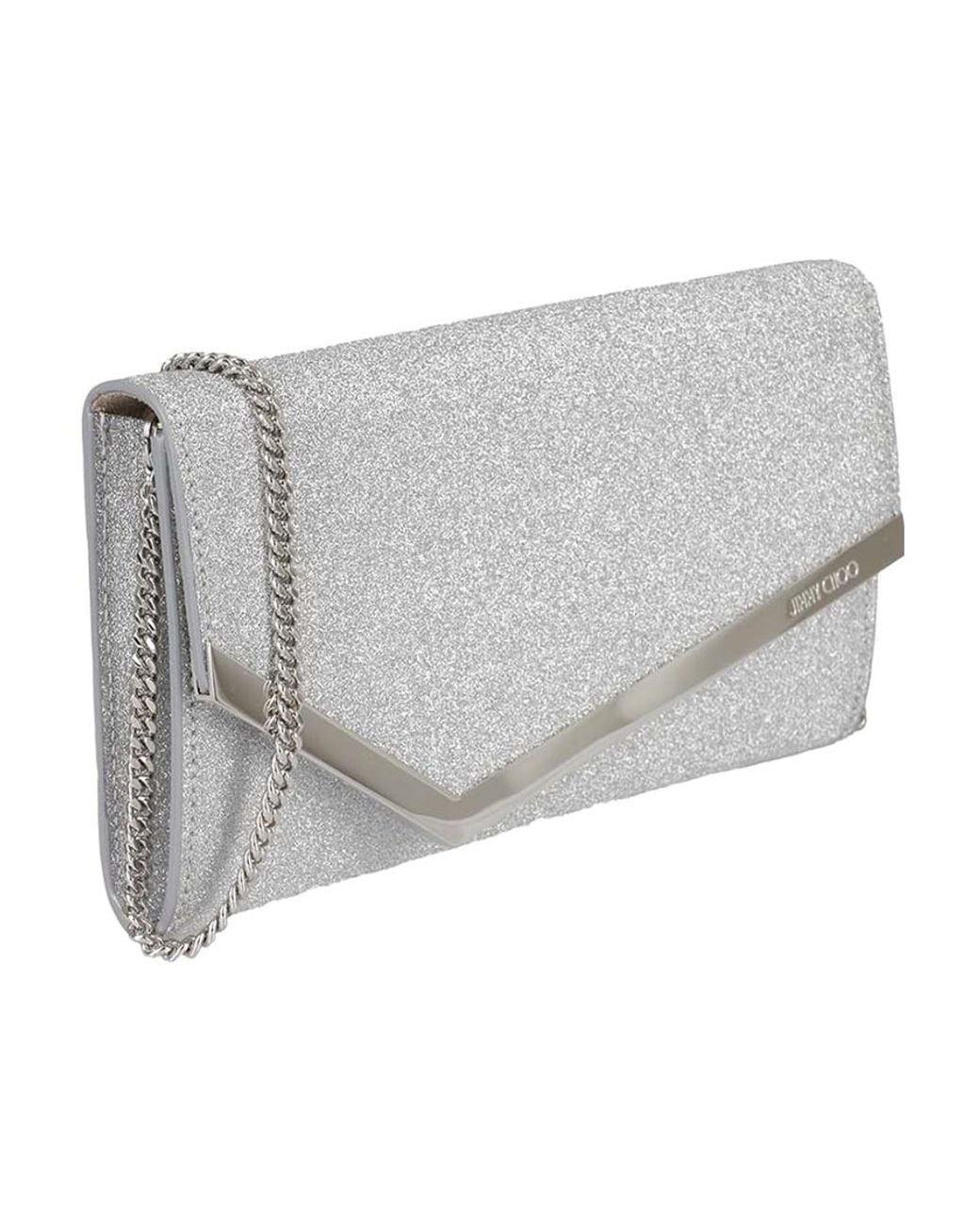 Jimmy Choo Gray Emmie Glitter Clutch Bag