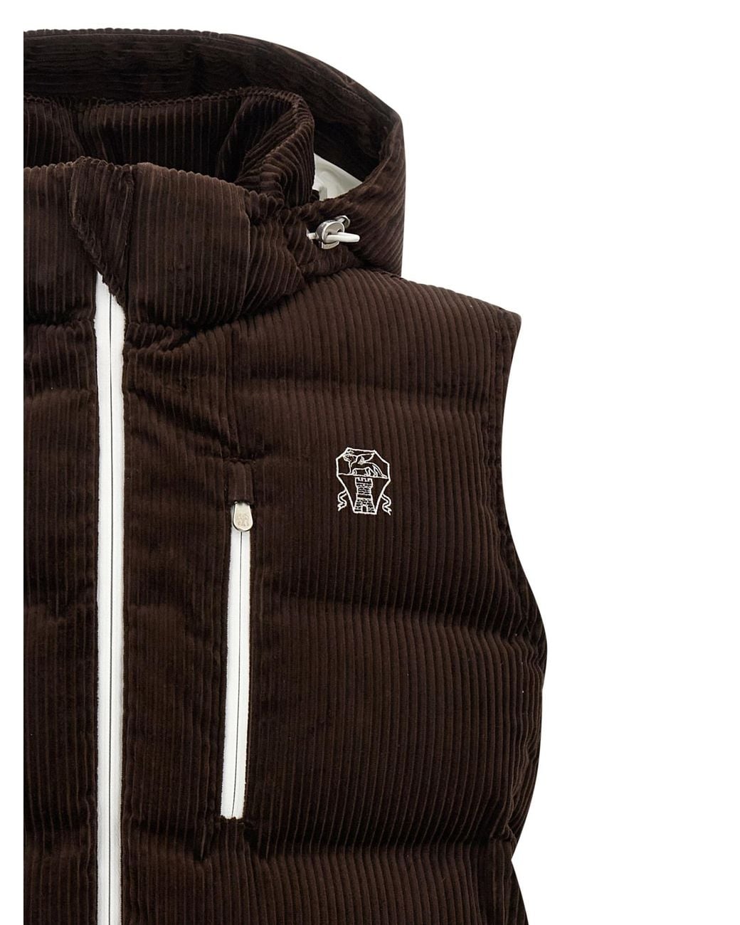 Brunello Cucinelli Black Cotton Corduroy Down Ski Vest for men