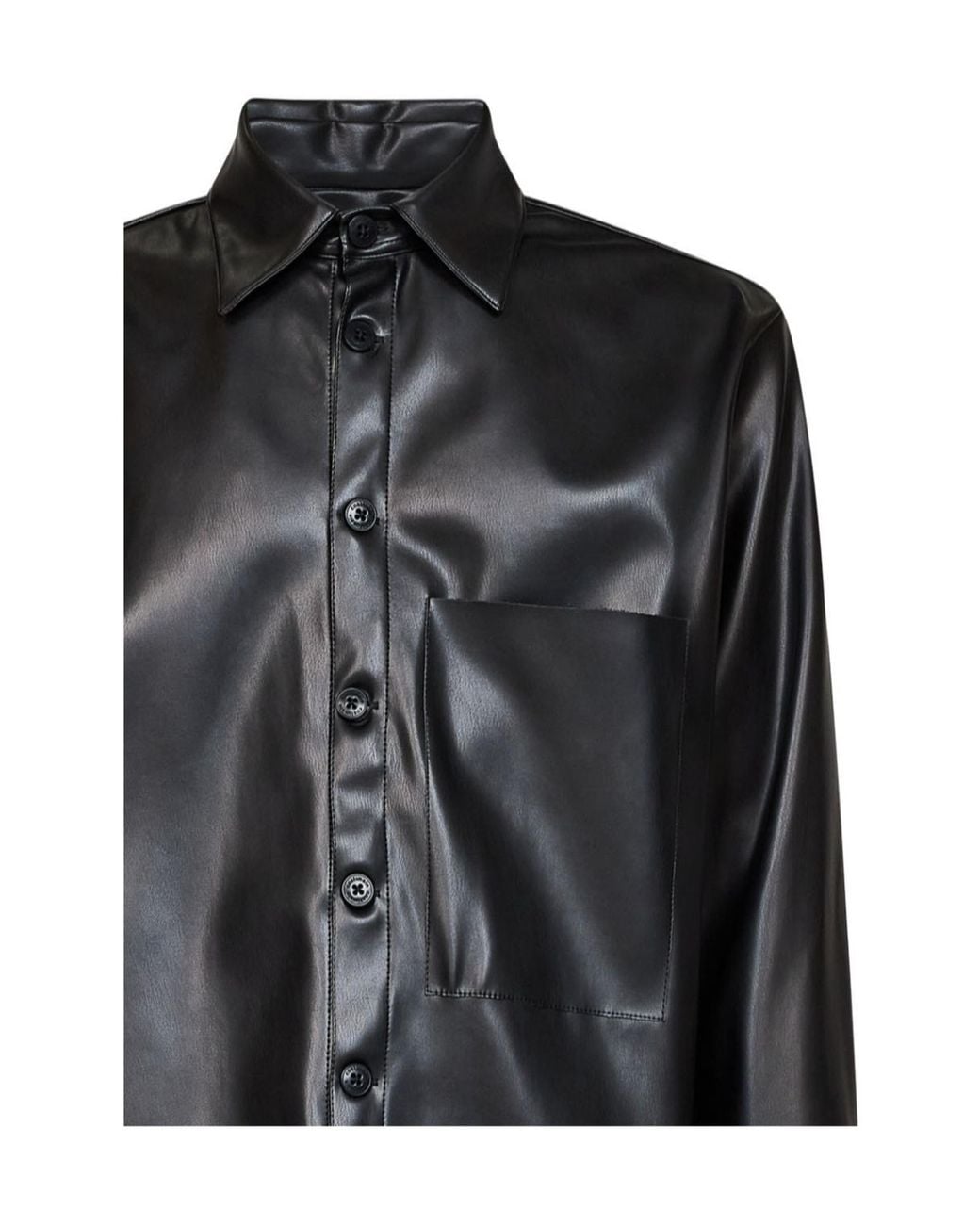 Costumein Black Faux Leather Pocket Shirt for men