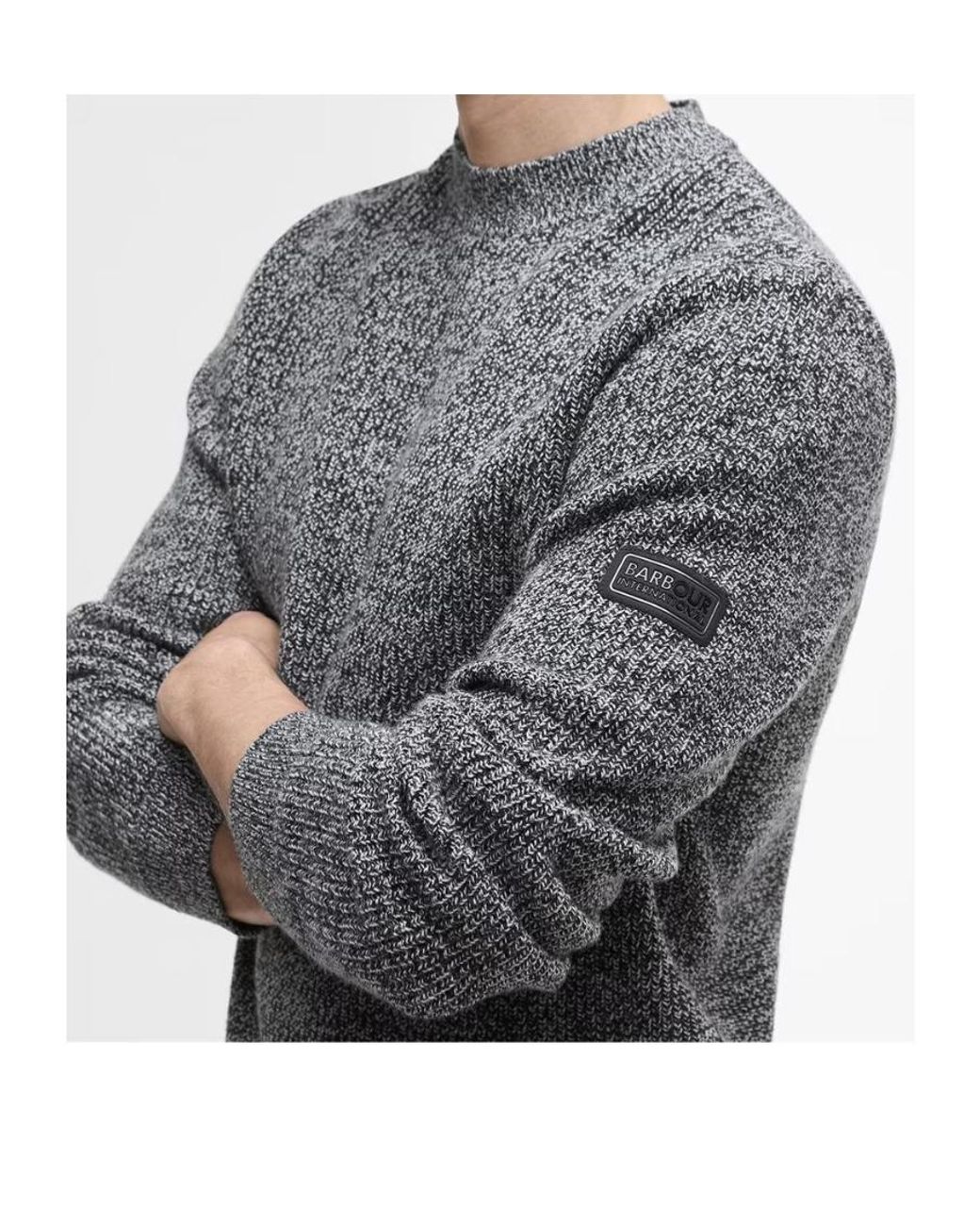 Barbour Gray Declan Yarn Twist Crew Neck Jumper for men