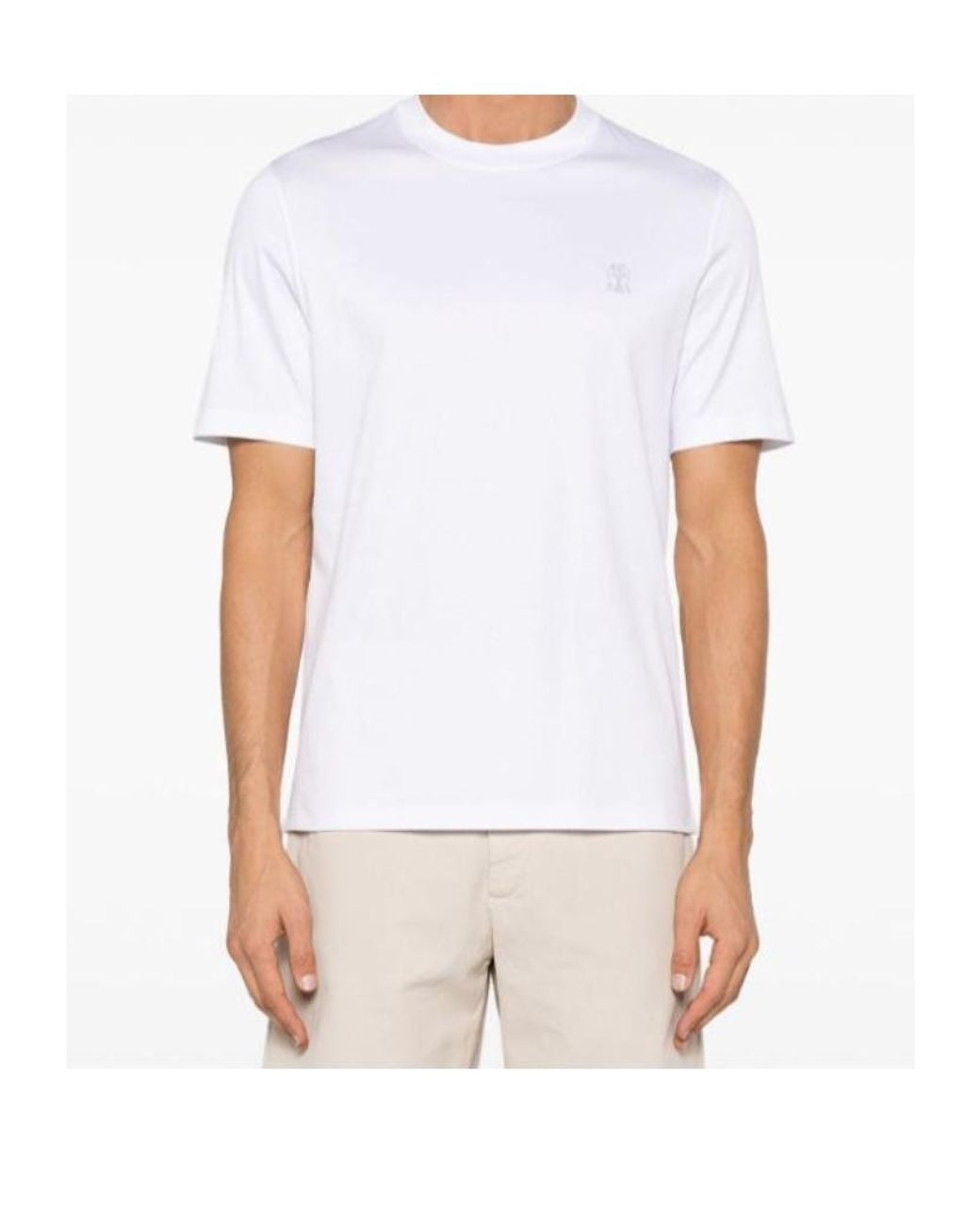 Brunello Cucinelli White Logo Printed Crewneck T-Shirt for men