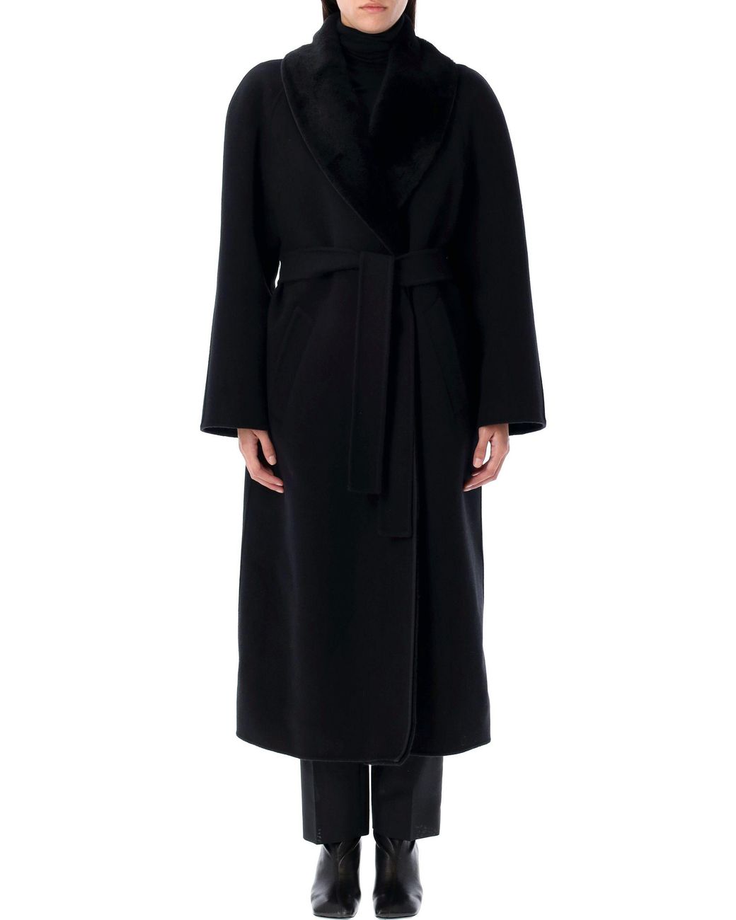 Fendi Black Wrap-Style Belted Waist Cocoon Coat