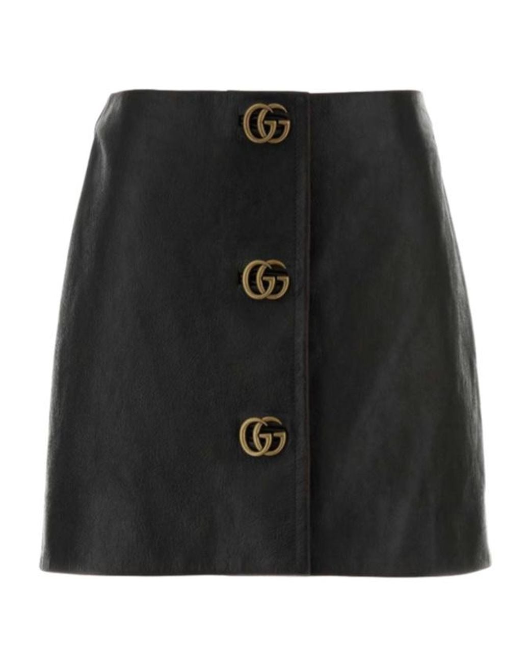 Gucci Black Gg Embellished Leather Mini Skirt