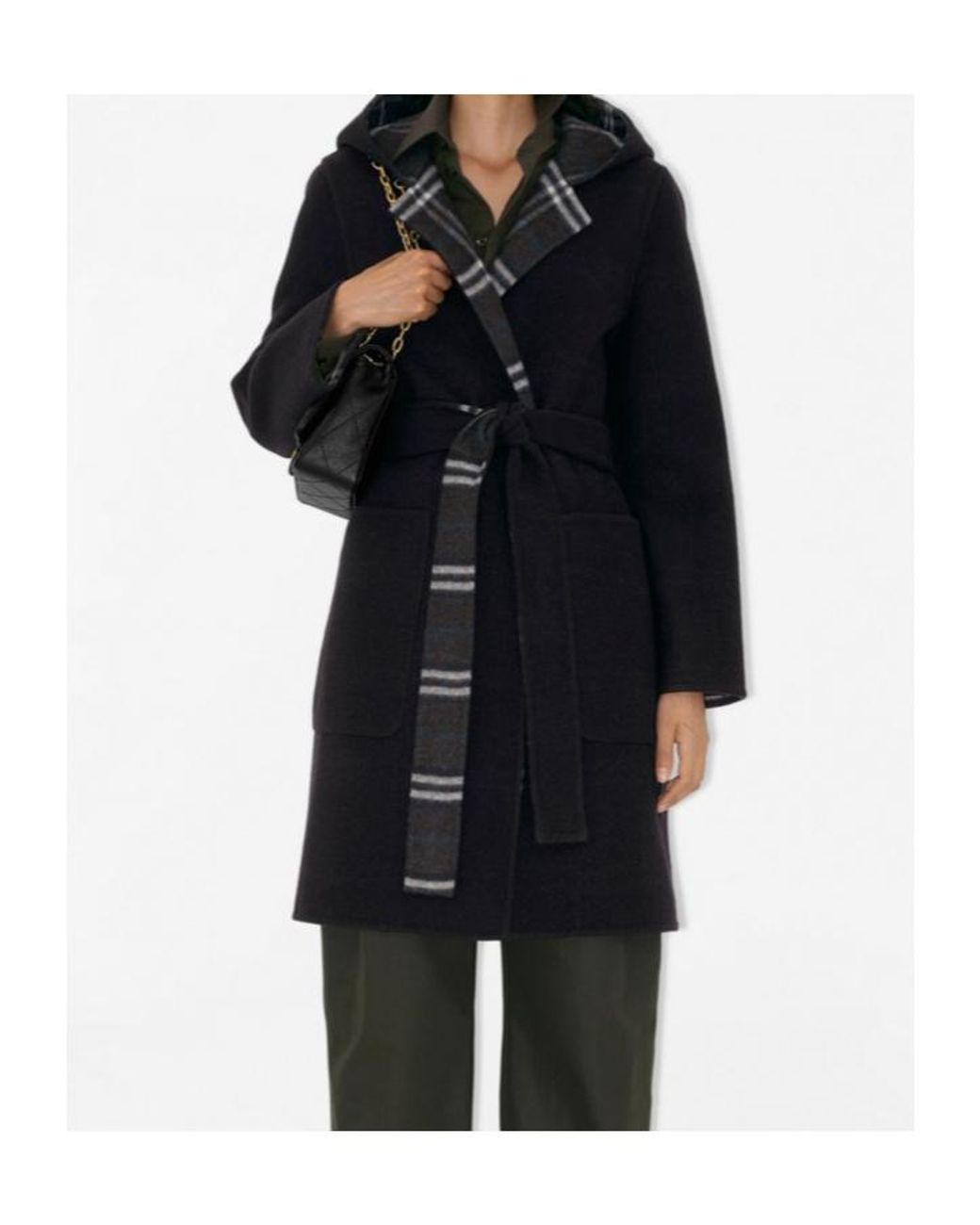 Burberry Black Hampshire Checked Belted Reversible Coat