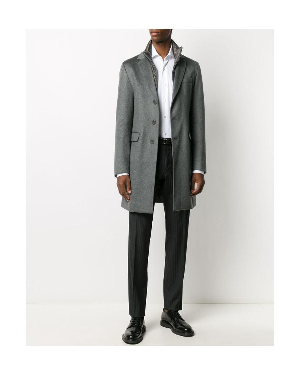 Herno Gray Single-Breasted Layered Coat for men