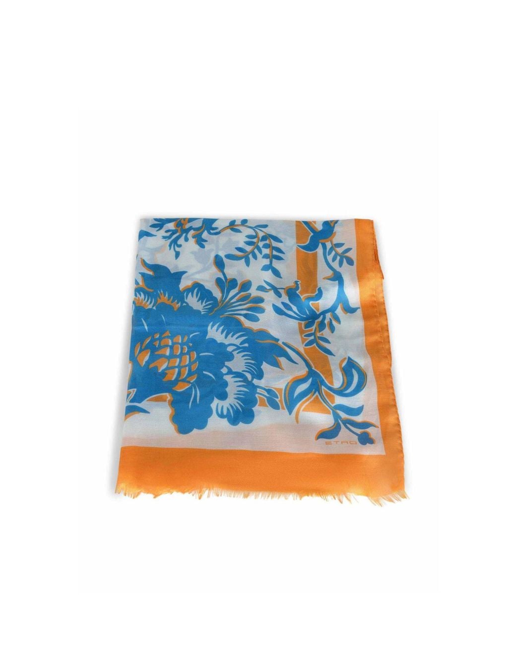 Etro Blue Floral Fringed Scarf