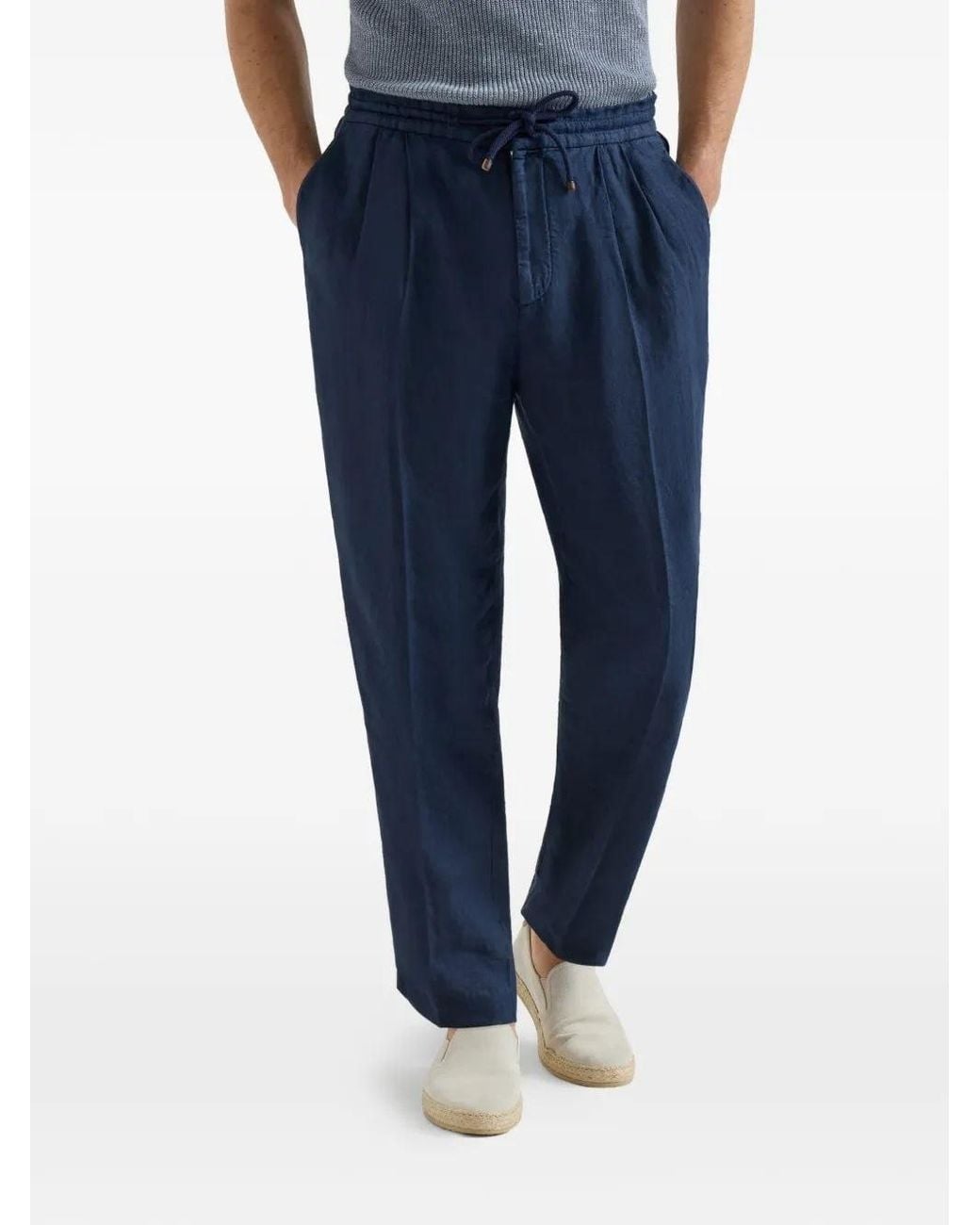 Brunello Cucinelli Blue Drawstring Tapered Pants for men