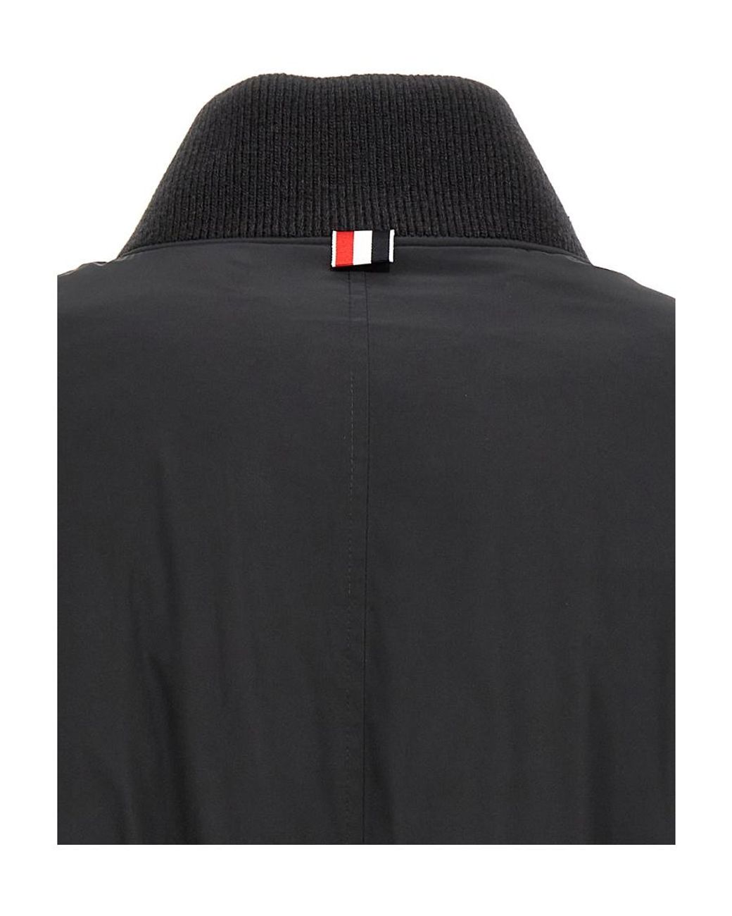 Thom Browne Black Bar Stripe Zipped Bomber Jacket for men