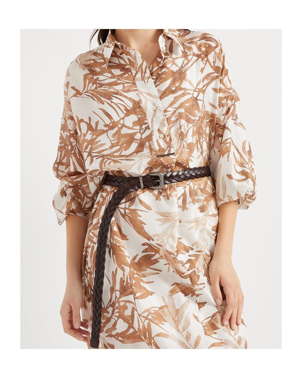 Brunello Cucinelli Natural Herbarium-Print Shirt Dress