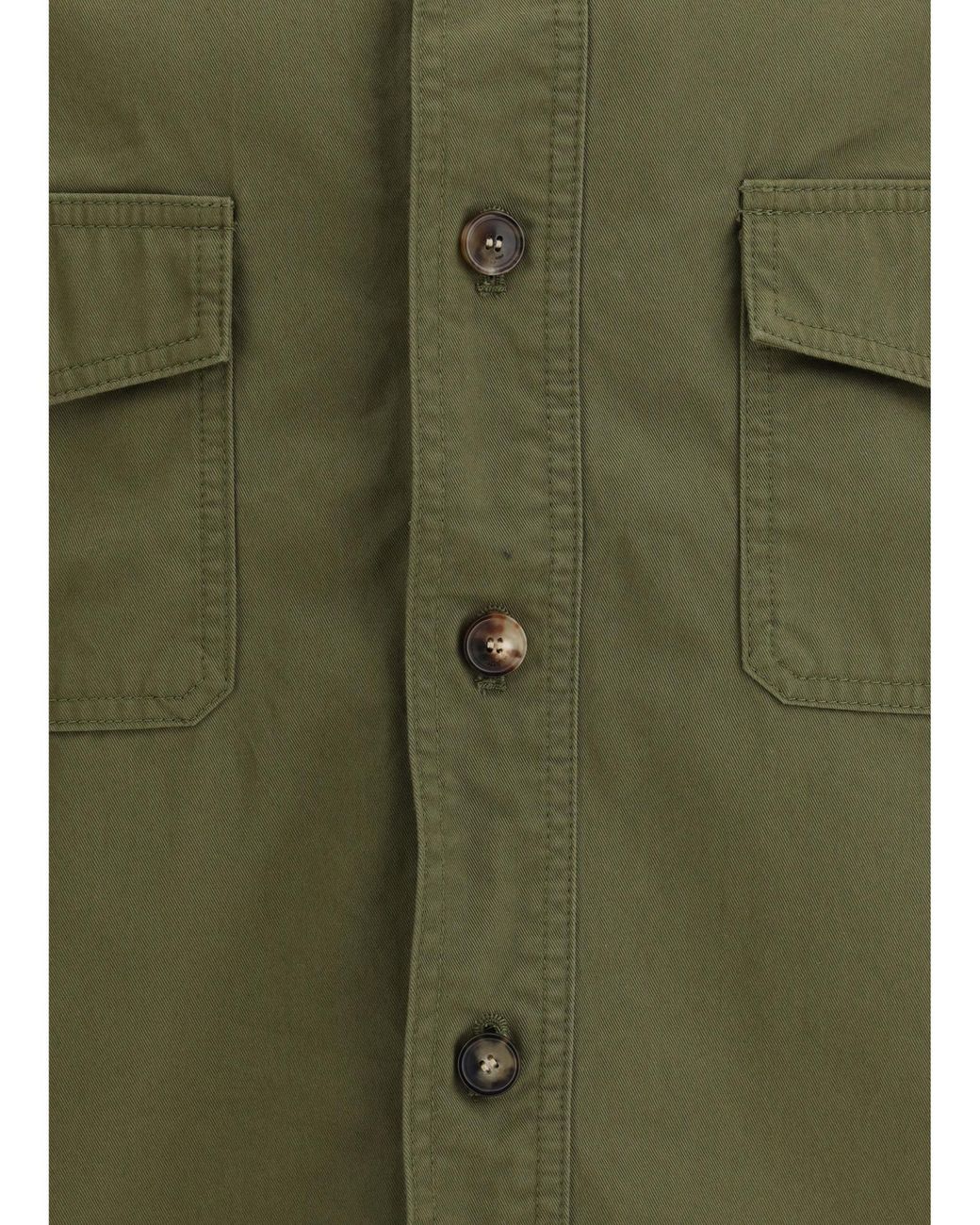 Saint Laurent Green Button-Up Twill Overshirt for men
