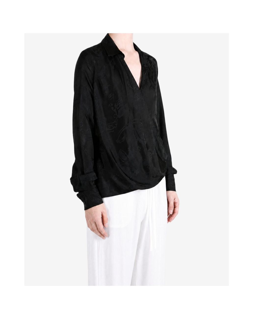 Ann Demeulemeester Black Alba Jacquard-Pattern Wrap Blouse