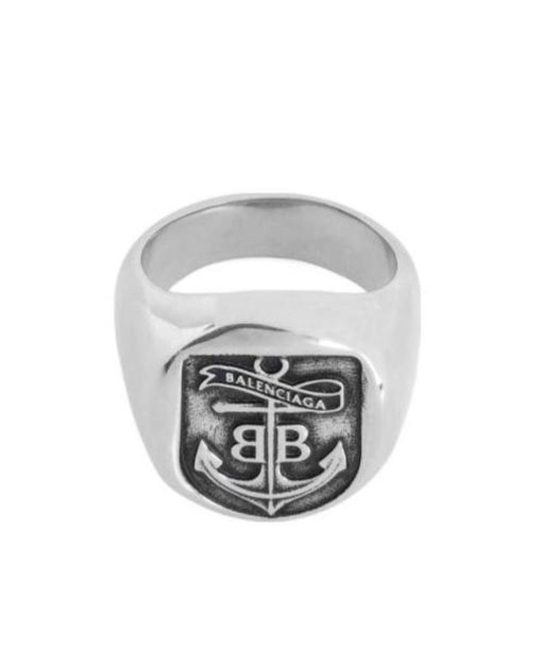 Balenciaga White Anchor Crest Signet Ring for men