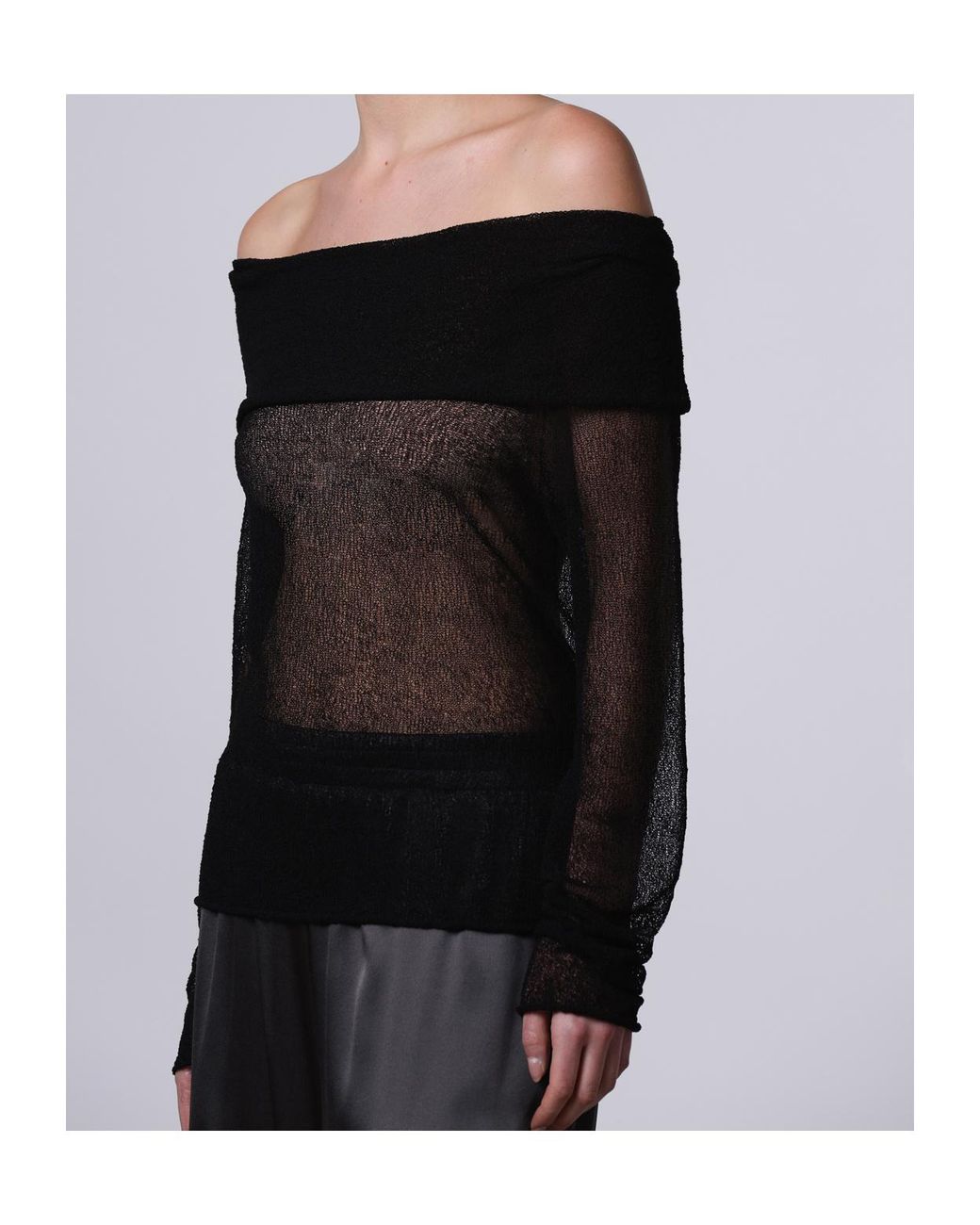 Roberto Collina Black Sheer Off-Shoulder Knitted Top