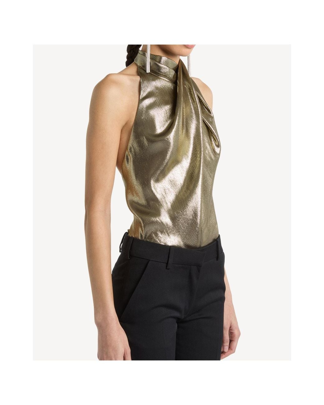 Balmain Green Backless Lurex Jersey Top