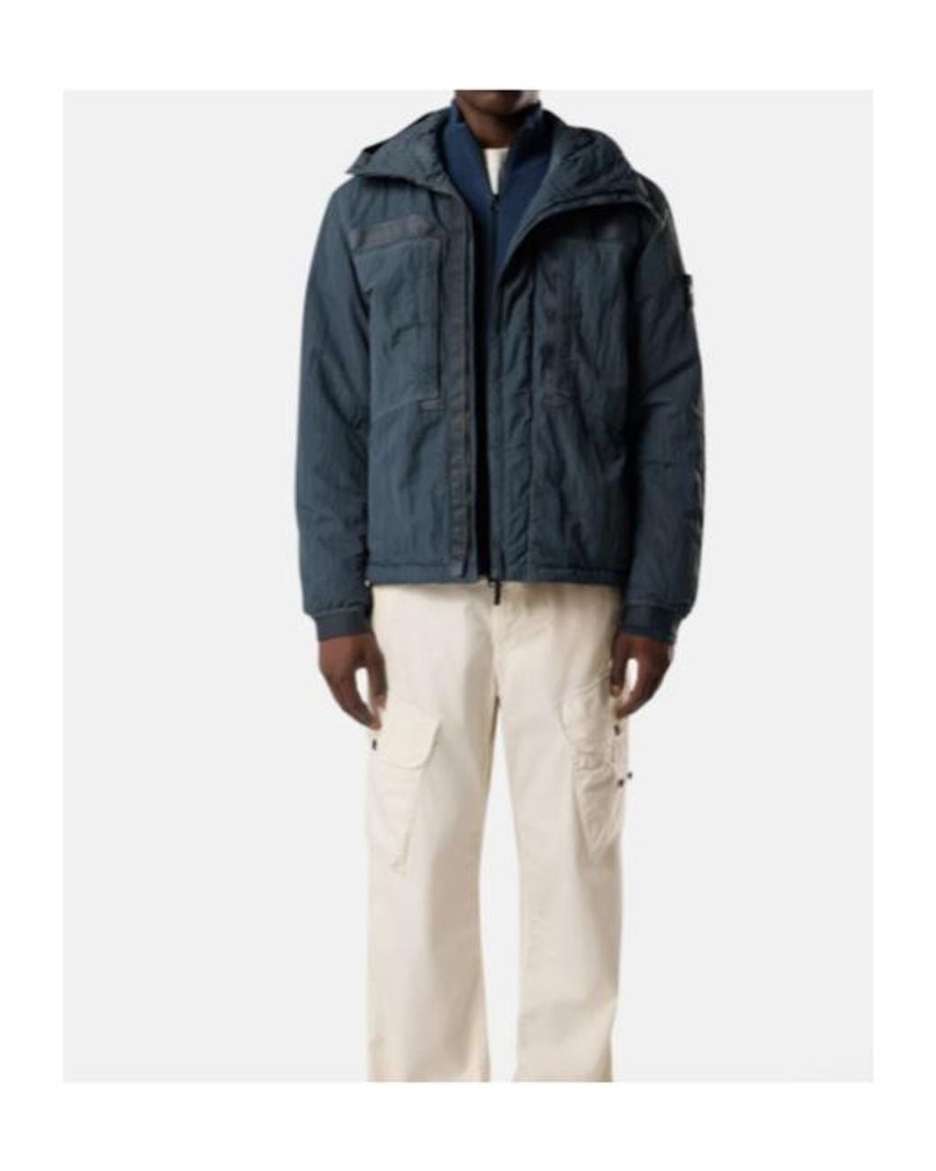 Stone Island Blue State Logo-Patch Hooded Jacket for men