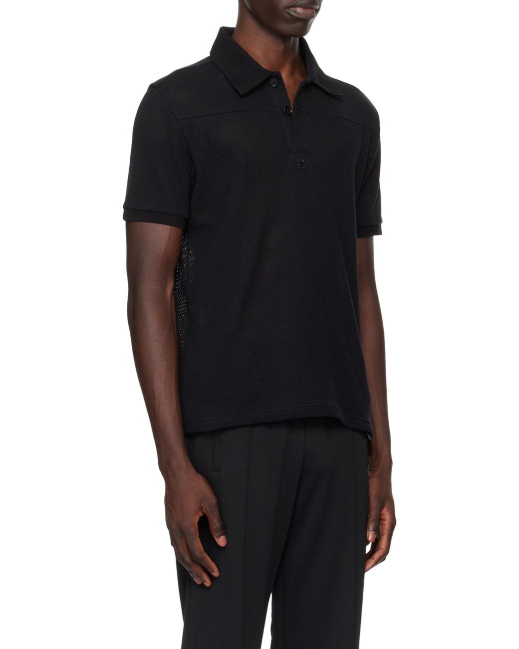 Courreges Black Courrèges Ac Mesh Short-Sleeved Polo Shirt for men