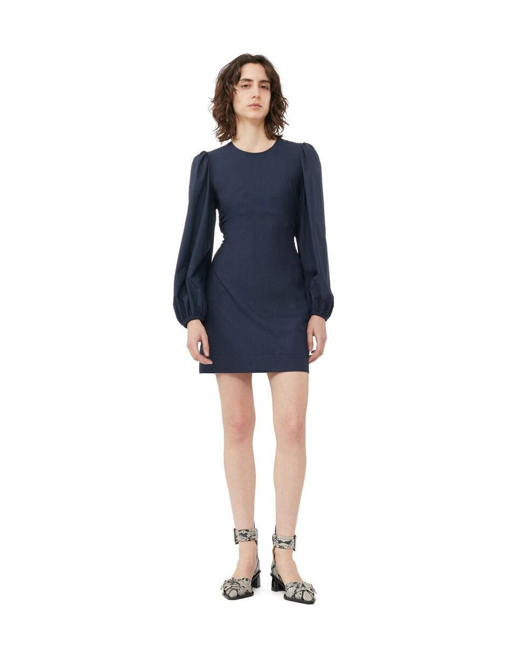 Ganni Blue Drapey Melange Open Back Mini Dress