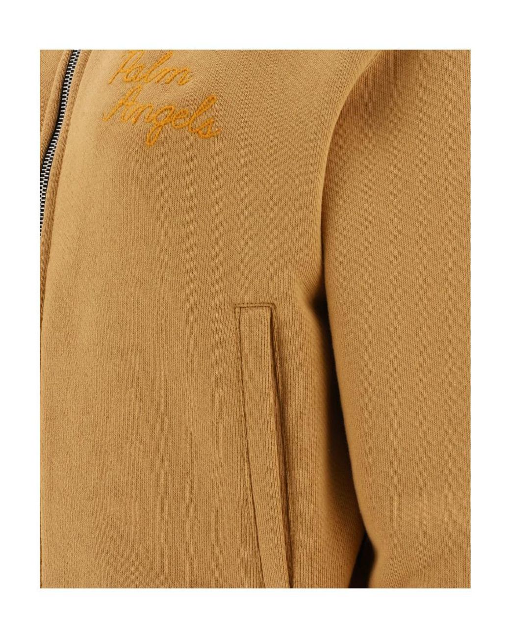 Palm Angels Natural Embroidered-Logo Zip-Up Hoodie