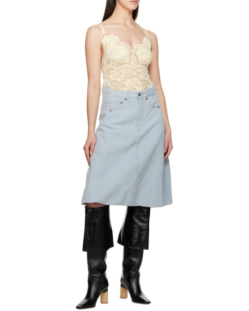Victoria Beckham Black Cocoon Detail Denim Midi Skirt