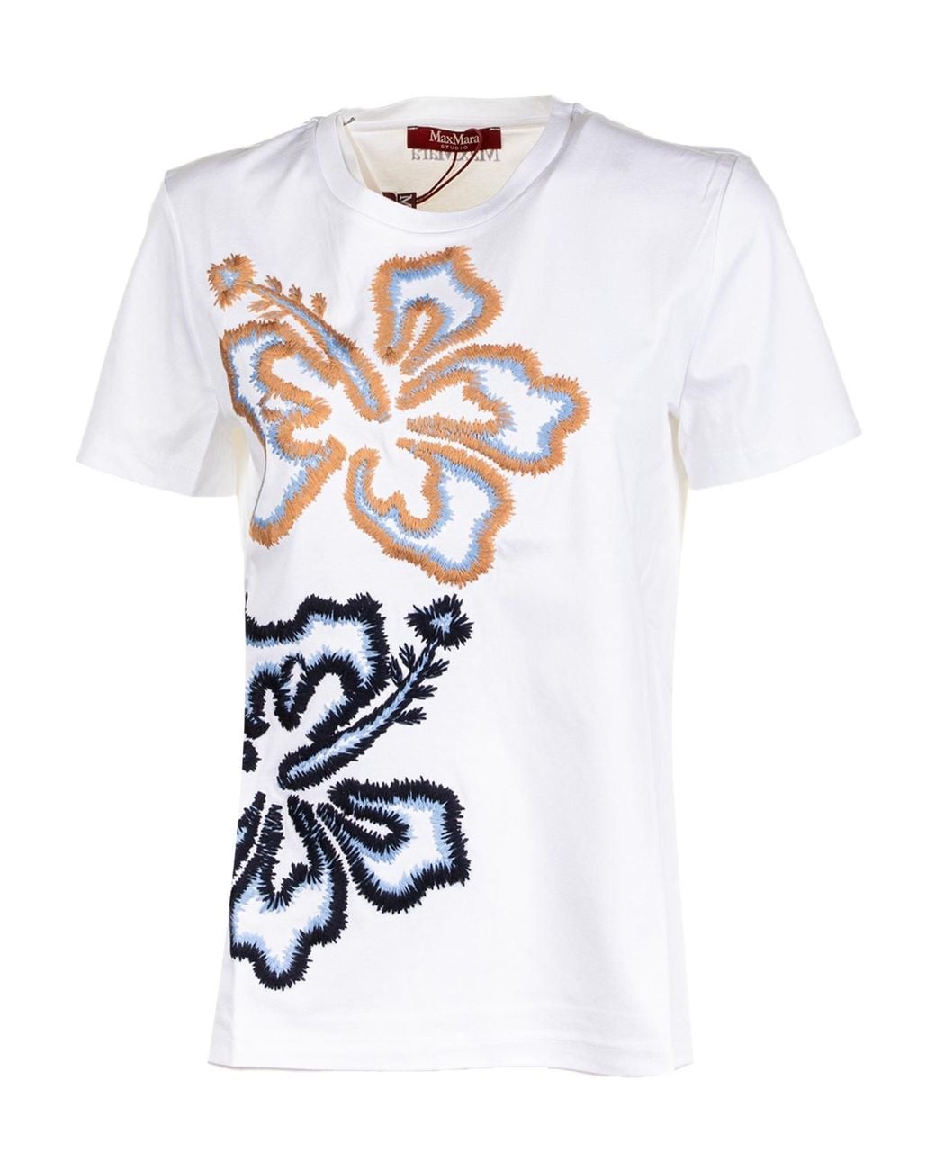 Max Mara White Ring Floral Embroidered Crewneck T-Shirt
