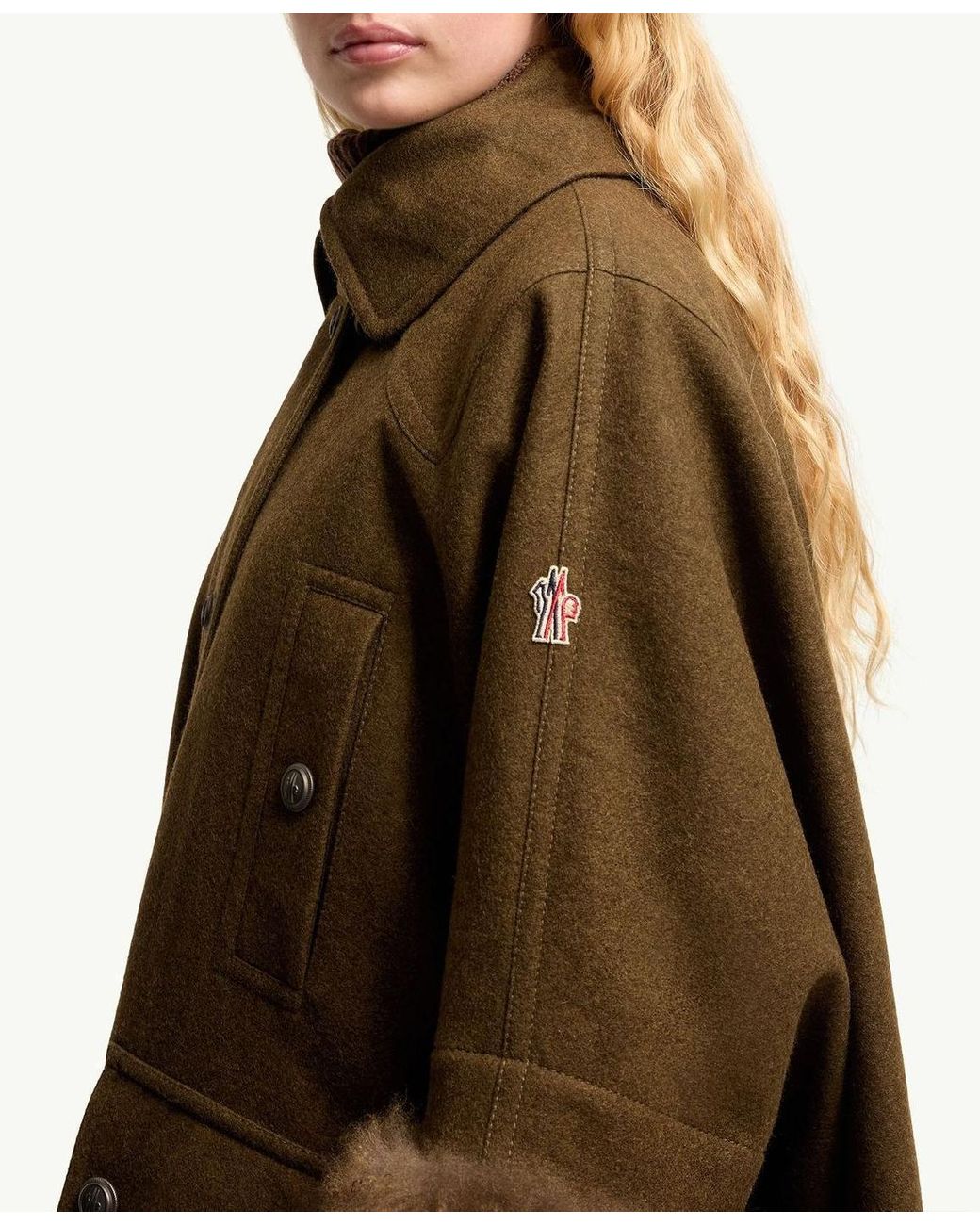 Moncler Brown Mantreau Shearling-Trimmed Loden Cape