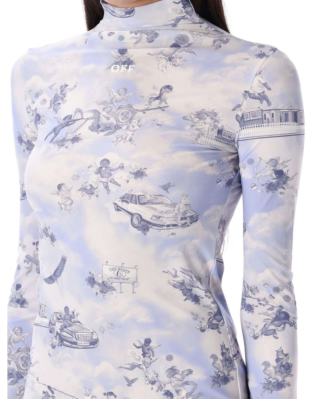 Off-White c/o Virgil Abloh Blue All-Over Printed High Nek Mini Dress