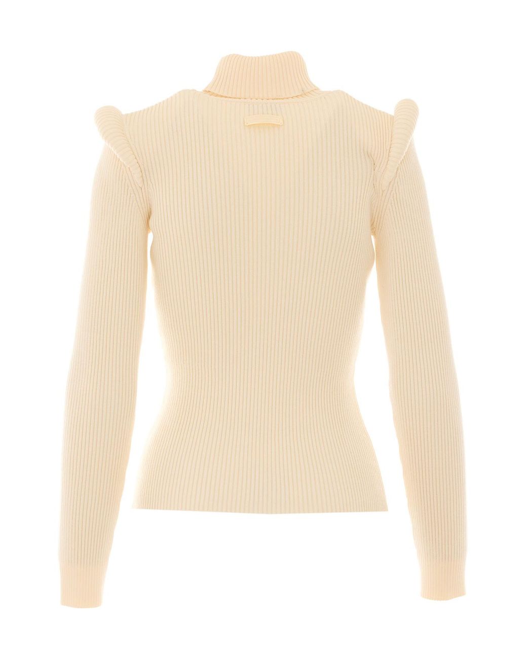 Elisabetta Franchi White Ribbed High Neck Knitted Sweater