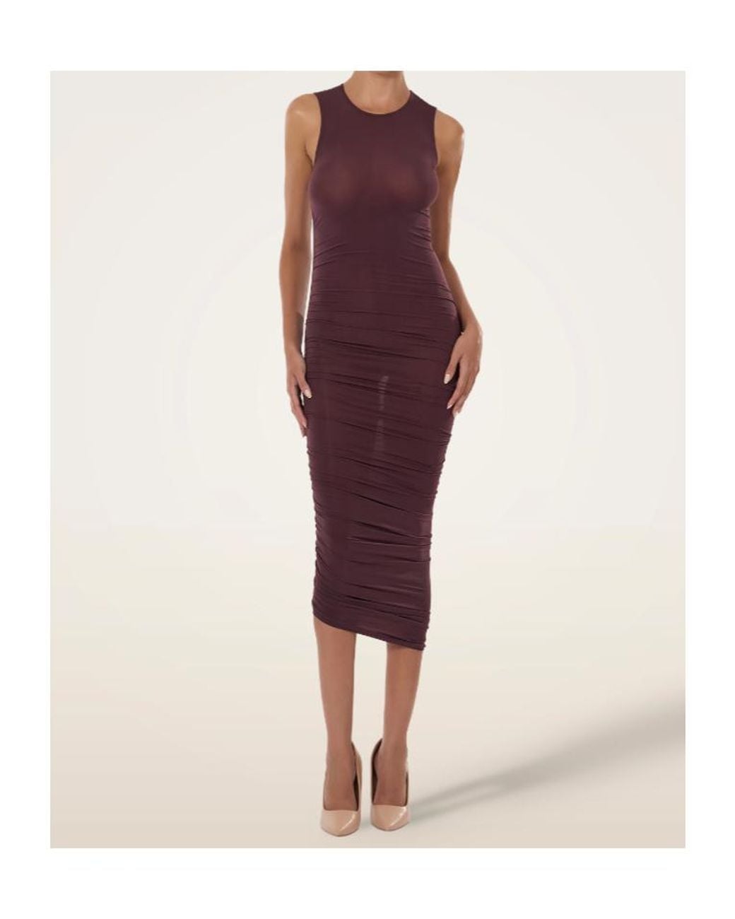 Wolford Red Asymmetric Ruched Midi Dress