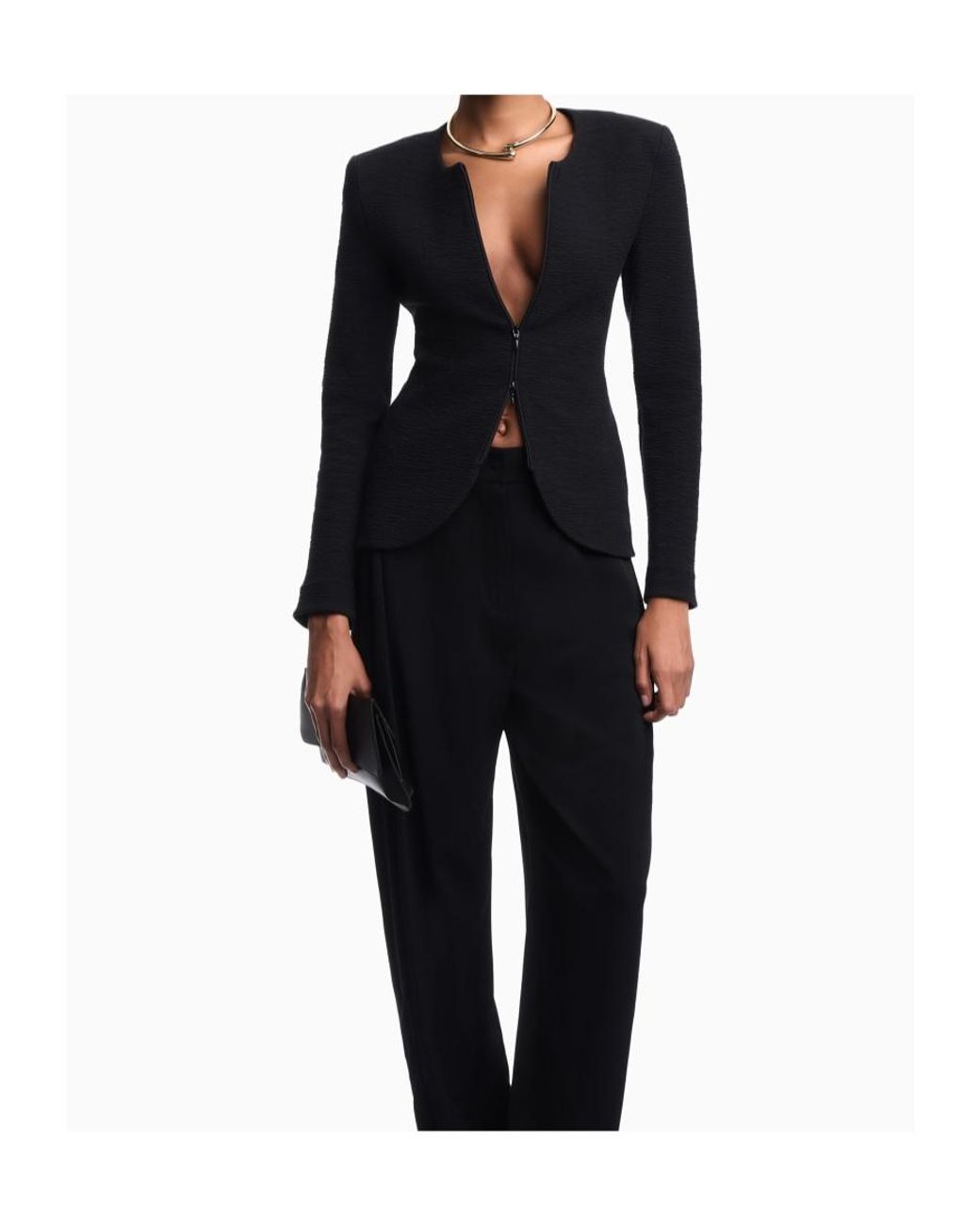Emporio Armani Black Zip-Up Crewneck Jacket
