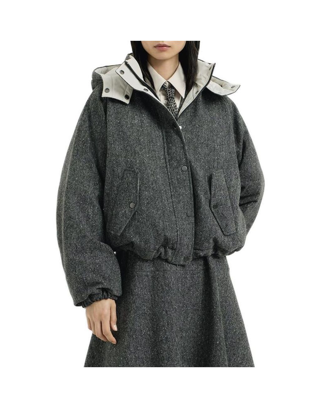 Brunello Cucinelli Gray Donegal Tweed Hooded Jacket