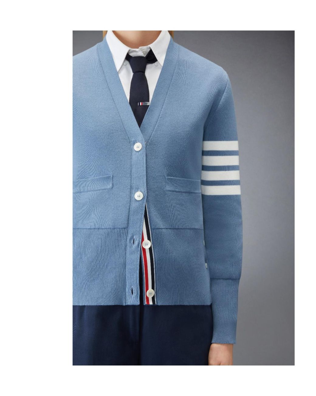 Thom Browne Blue 4-Bar Milano V-Neck Cardigan