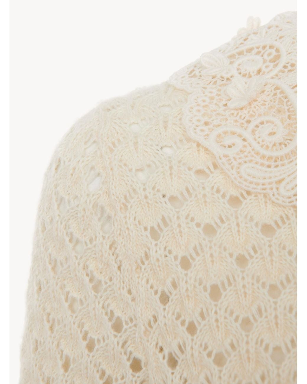 Chloé White Chloé Lace Trimmed Knitted Polo Shirt