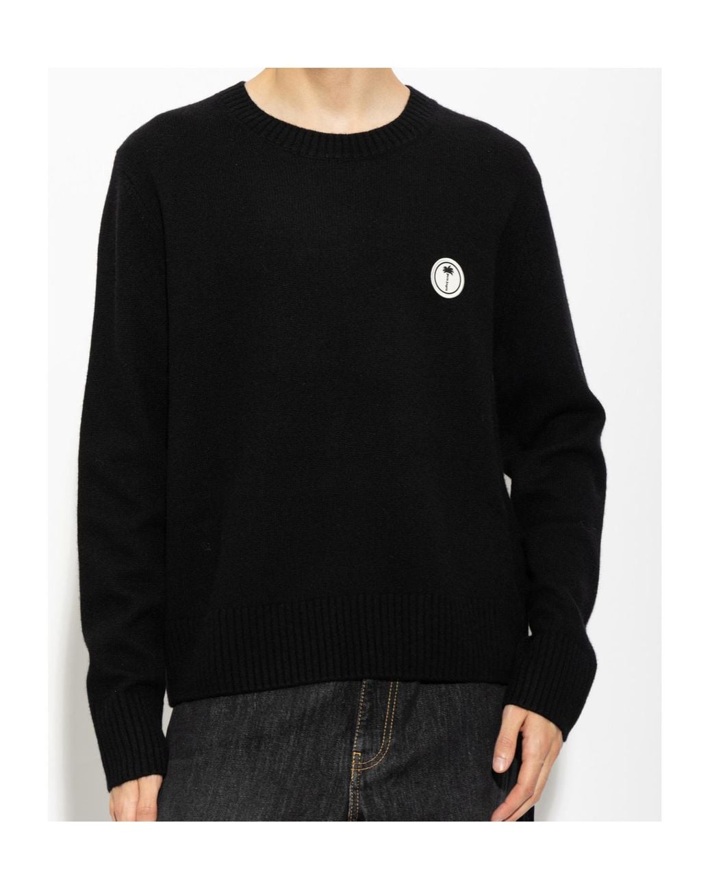 Palm Angels Black Long-Sleeve Crew-Neck Sweater for men