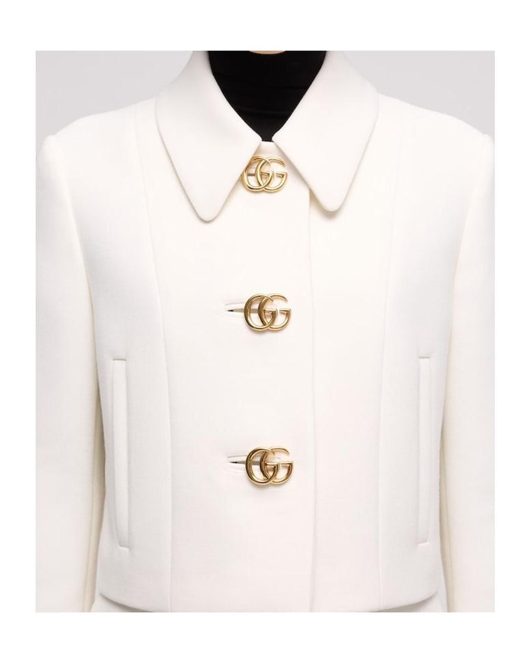 Gucci White Crêpe Wool Jacket With Double G Button