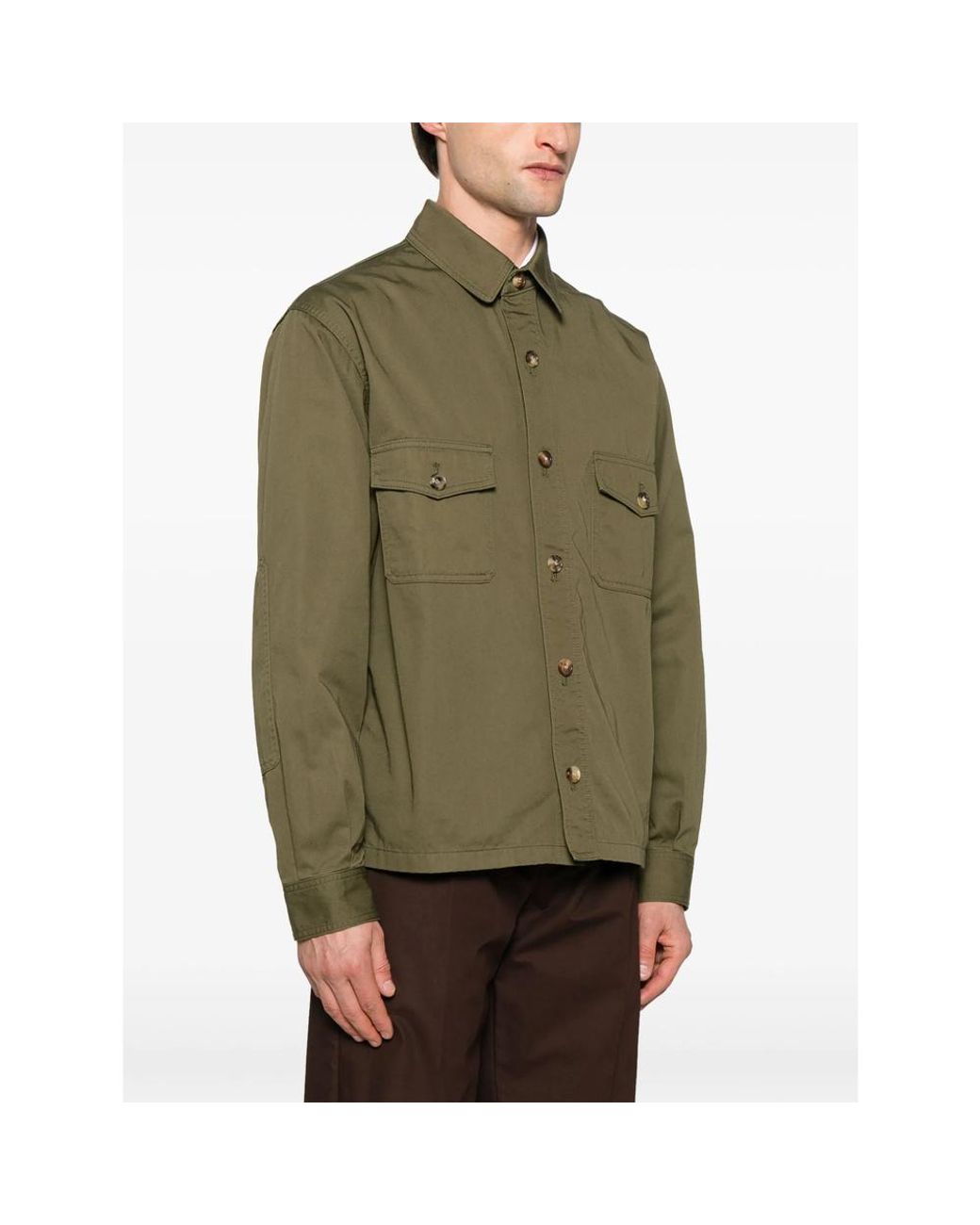 Saint Laurent Green Button-Up Twill Overshirt for men