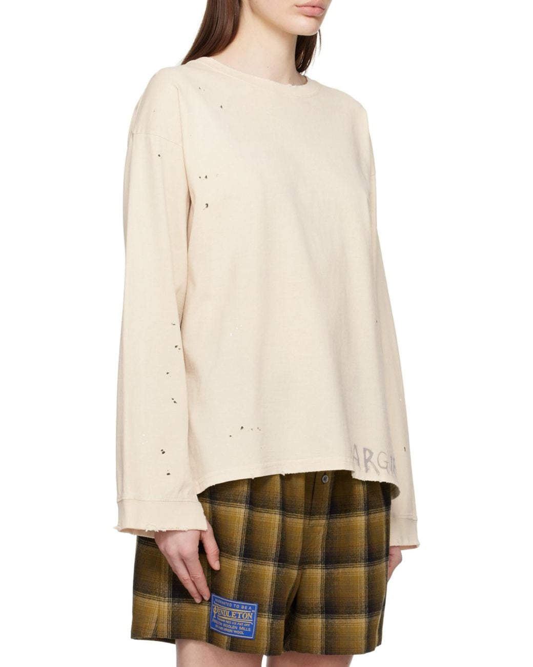 Maison Margiela Natural Logo Printed Long-Sleeved T-Shirt for men