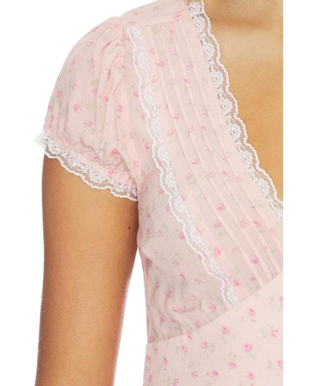 LoveShackFancy Pink Bondy Lace Trim Peplum Top