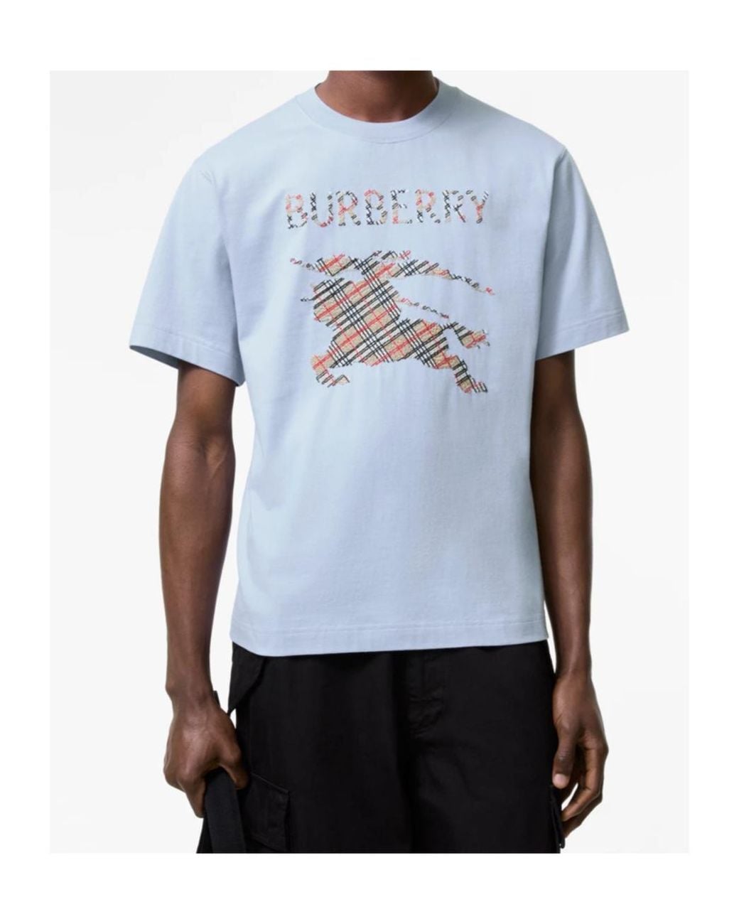 Burberry Blue Logo Detailed Crewneck T-Shirt for men