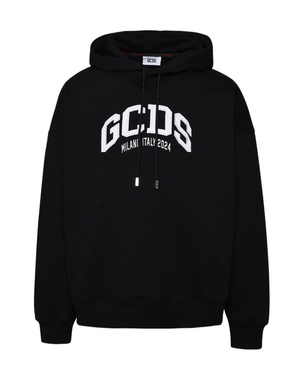 Gcds Black Lounge Logo Cotton Hoodie for men