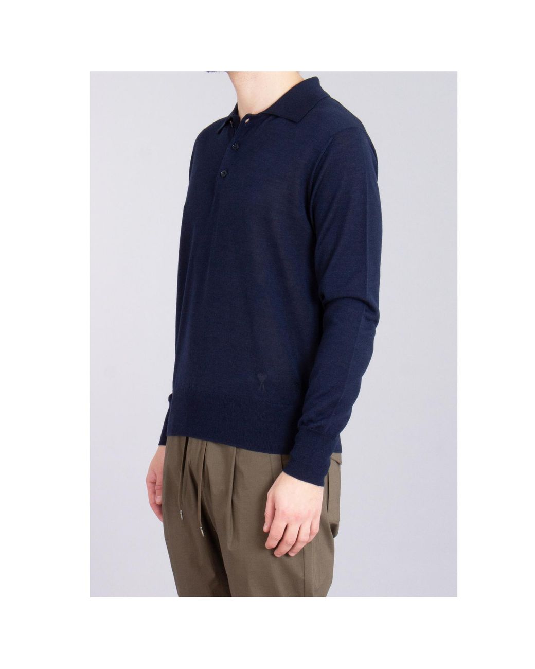 AMI Blue Ami Long Sleeved Knitted Polo Shirt for men
