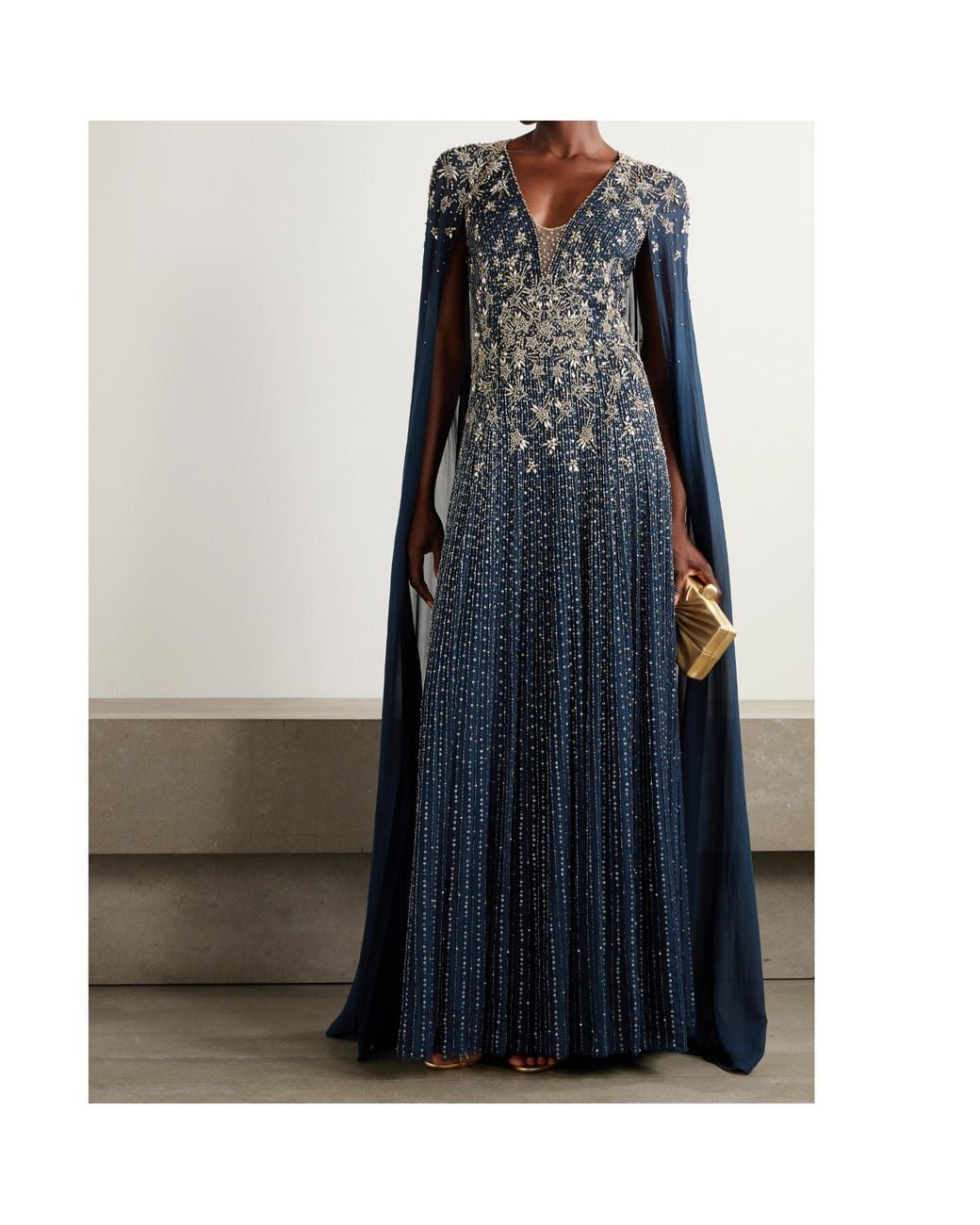 Jenny Packham Blue Cape-Style Long Dress