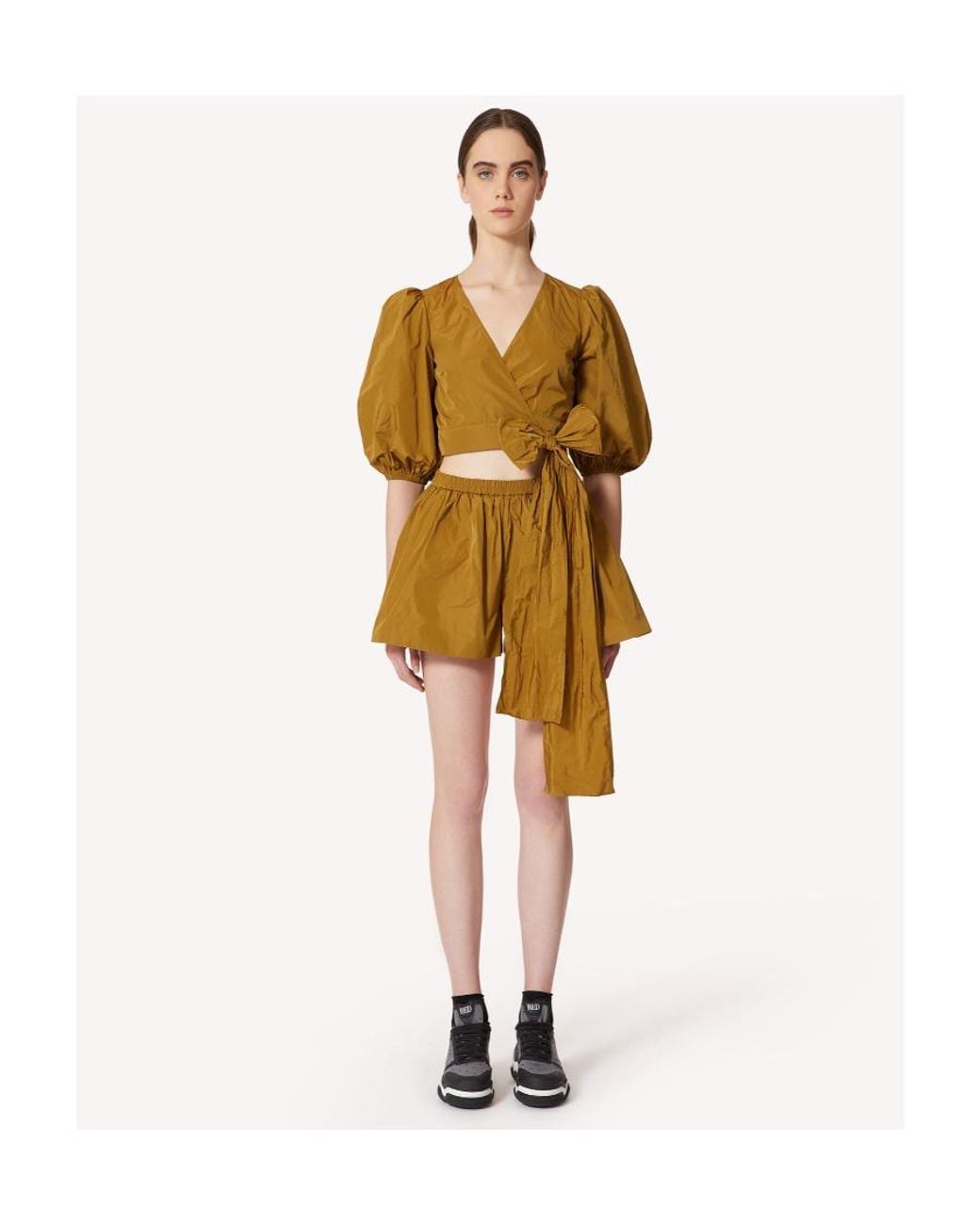 RED Valentino Yellow Puff Sleeved Bow Detailed Top